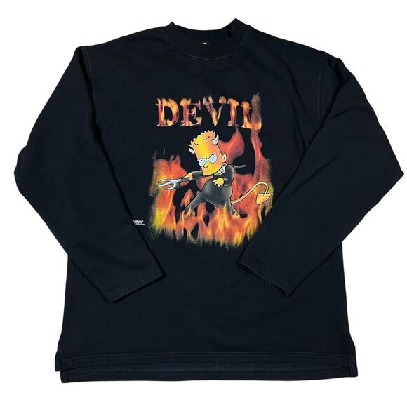 Vintage Bart Devil 90s Black XL Long Sleeve Crewneck Sweater Shirt The Simpsons - Picture 1 of 8